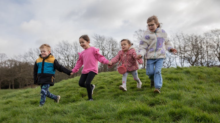 Children playing in the parkland at Gibside, Tyne & Wear